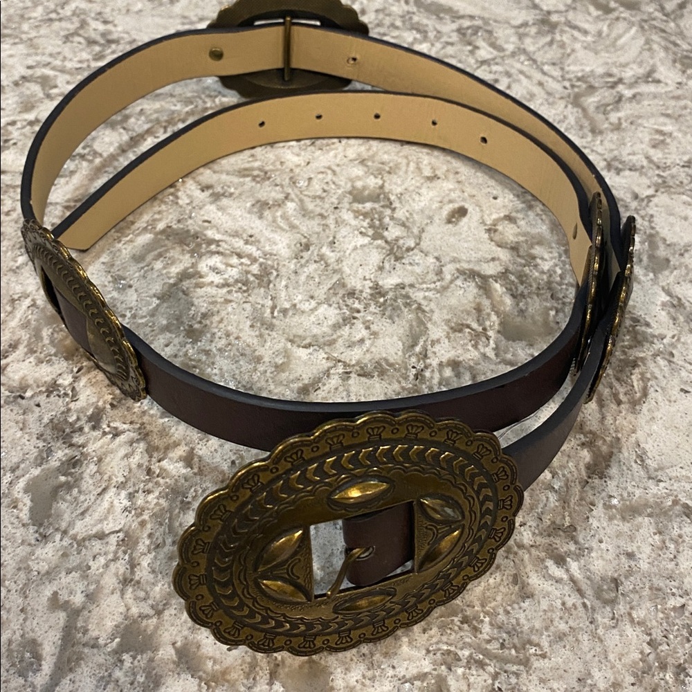 Western Concho Brown Leather Belt with Gold  Concho detail New L